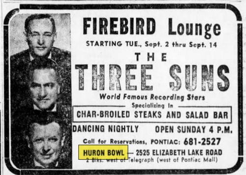 Firebird Lanes (Huron Bowl, JBs Lounge) - Aug 1969 Ad
